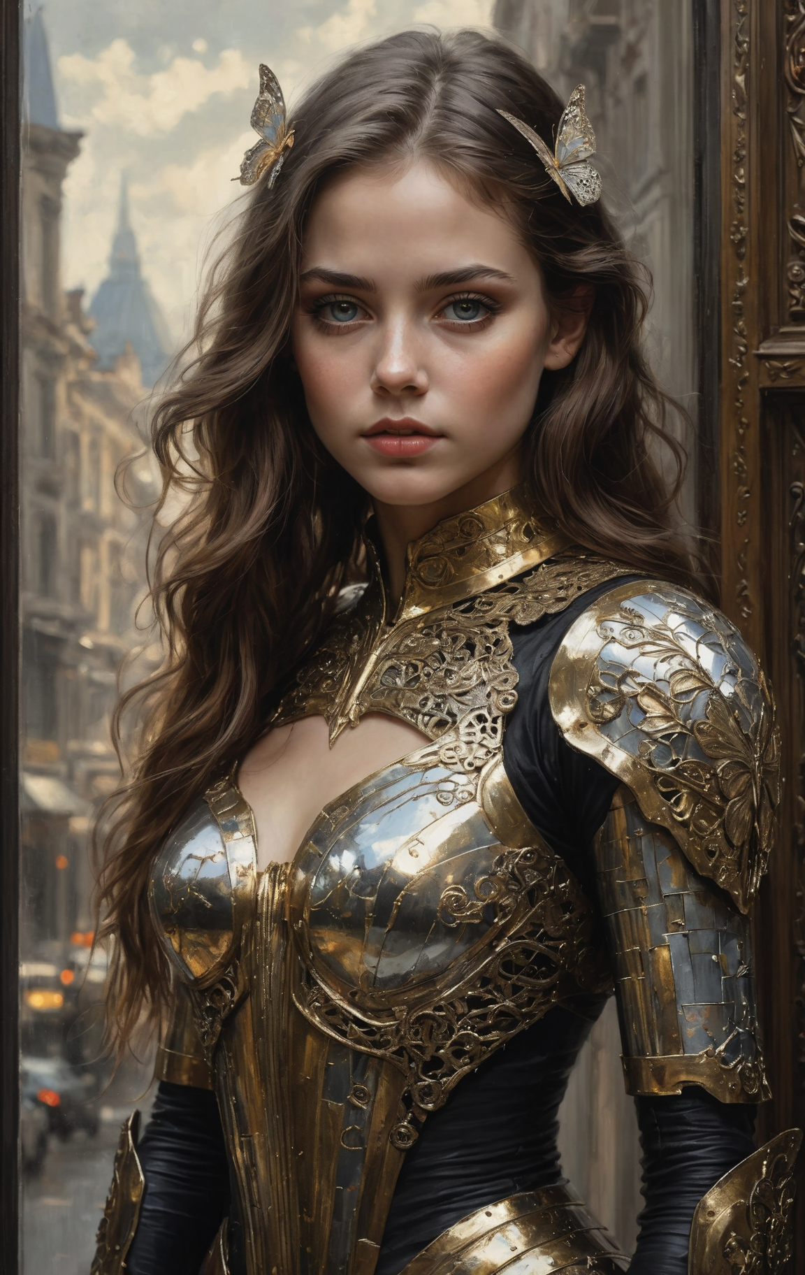 31073255-554464401-In Casey Baugh's evocative style, art of a beautiful young girl cyborg with long brown hair, futuristic, scifi, intricate, elega.png